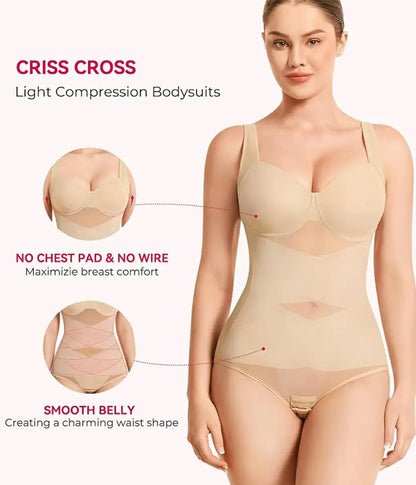 Women's V-Neck Seamless Bodysuit Tummy Control X-Cross