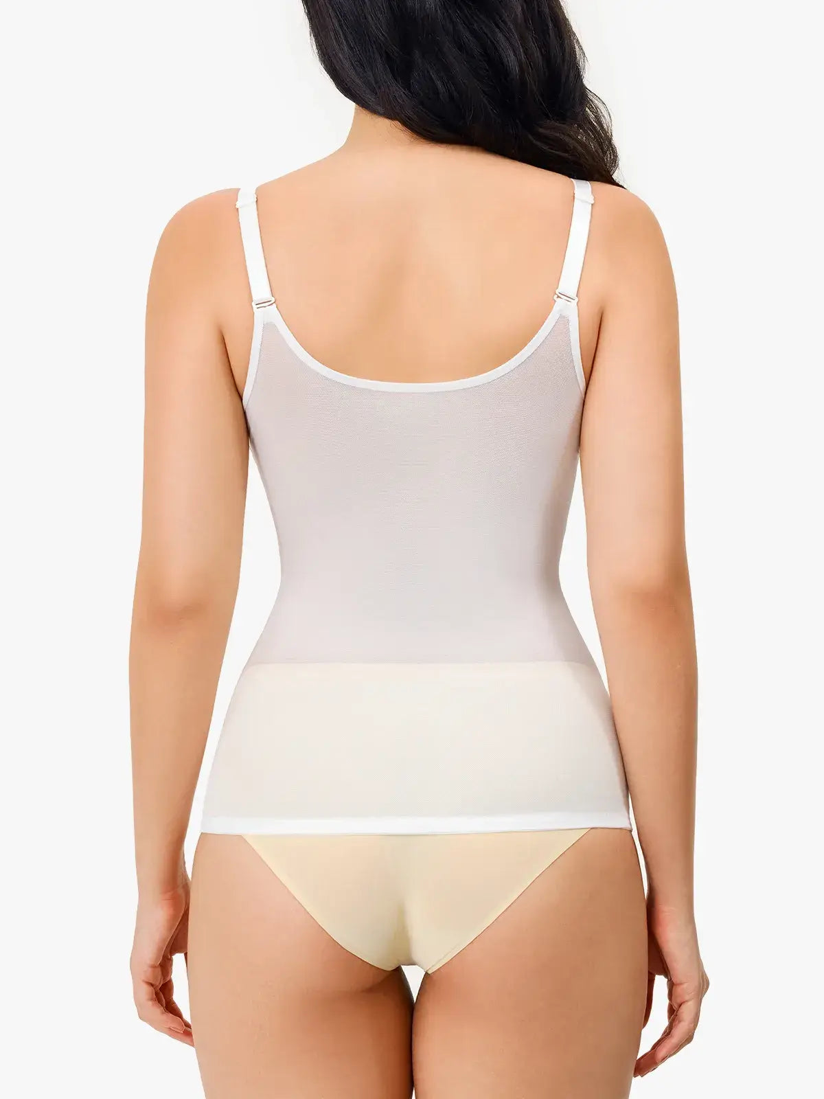 Women's V Neck Mesh Shapewear Tank Built-in Bra Tummy Control