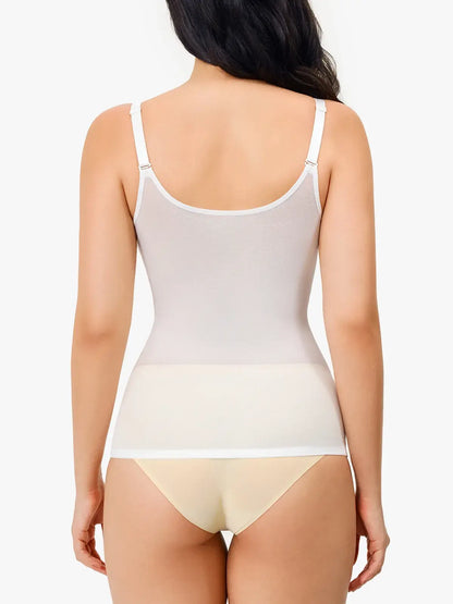 Women's V Neck Mesh Shapewear Tank Built-in Bra Tummy Control