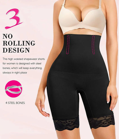 Women's High Waist Lace Butt-Lifting Contour Shapewear Shorts Waist Sculpting