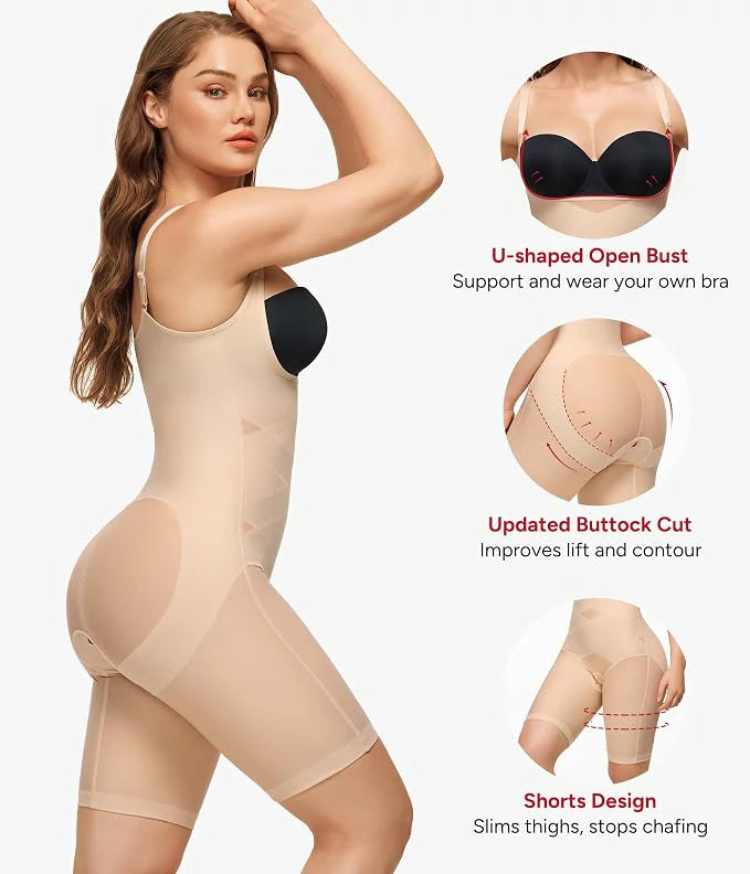 Women's Open Bust Double Compression Bodysuit Tummy Control