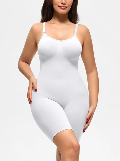 Women's Seamless V-Neck Mid-Thigh Bodysuit Tummy Control