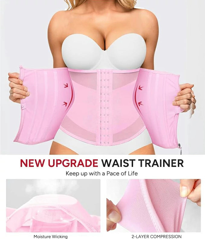 Women's Mesh Steel Boned Zipper Waist Trainer Tummy Control
