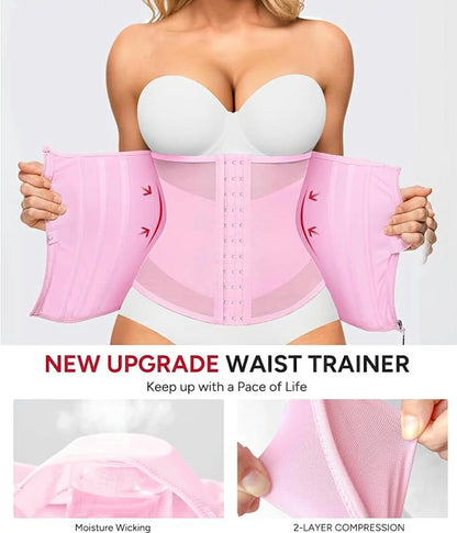 Women's Mesh Steel Boned Zipper Waist Trainer Tummy Control