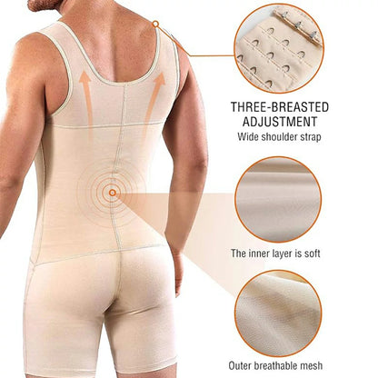 Men's Full Body Shaper Bodysuit with 4-Level Hooks
