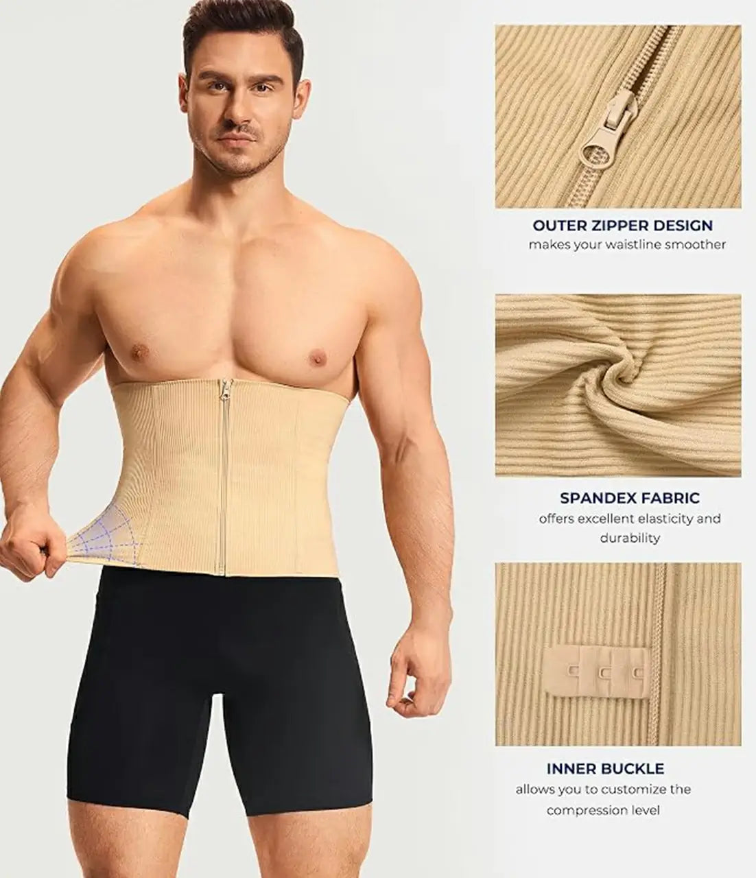 Men's Firm Compression Waist Trainer with Zipper and Steel Bones