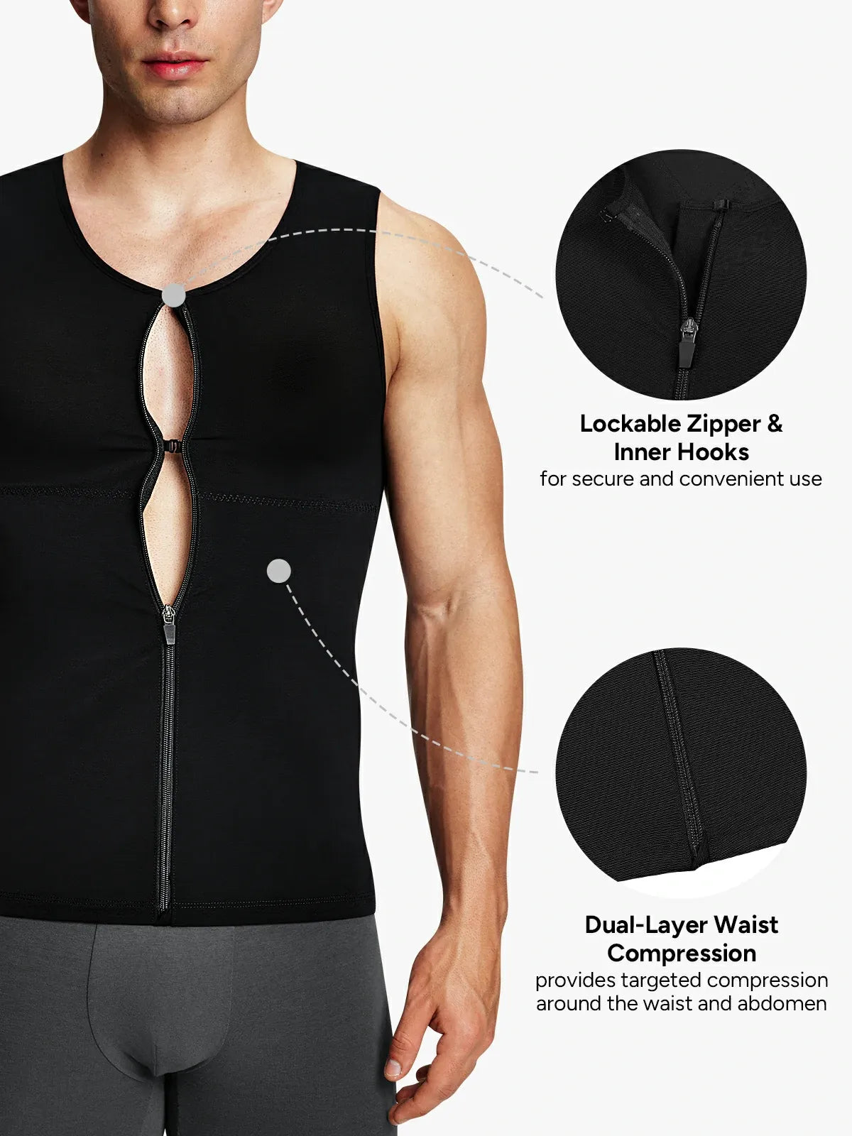 Men's Dual-Layer Zippered Compression Tank Top