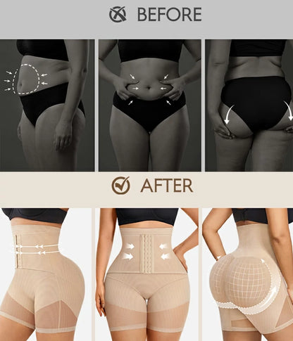 Women's High Waist Hook Closure Anti-Chafe Faja Shorts Tummy Control