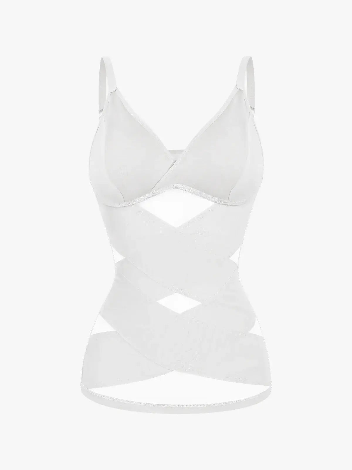 Women's V Neck Mesh Shapewear Tank Built-in Bra Tummy Control