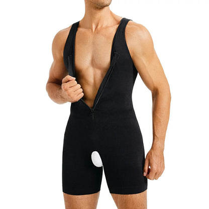 Men's Seamless Zipper Shapewear Bodysuit Tummy Control