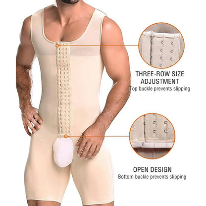Men's Full Body Shaper Bodysuit with 4-Level Hooks