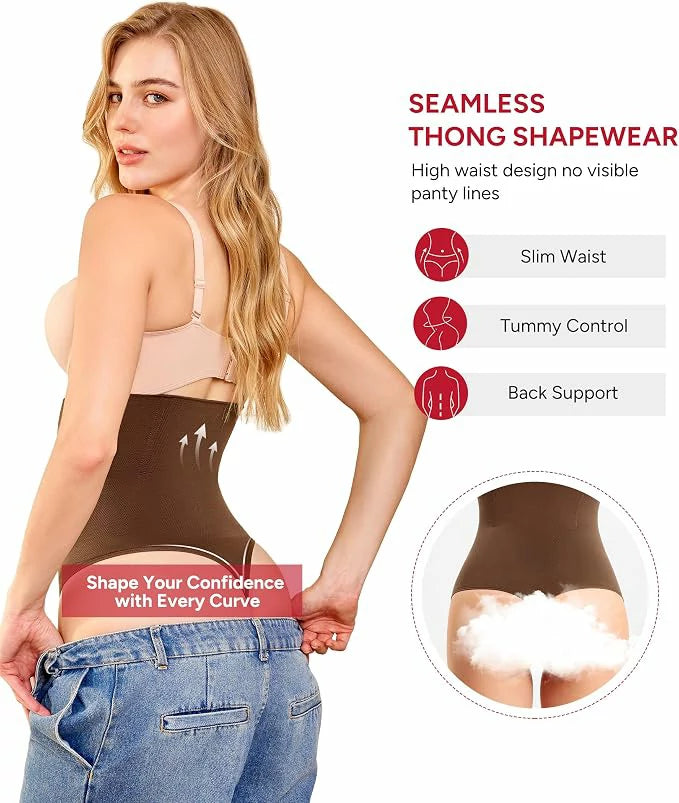 Women's High Waist Steel Bones Seamless Thong Tummy Control