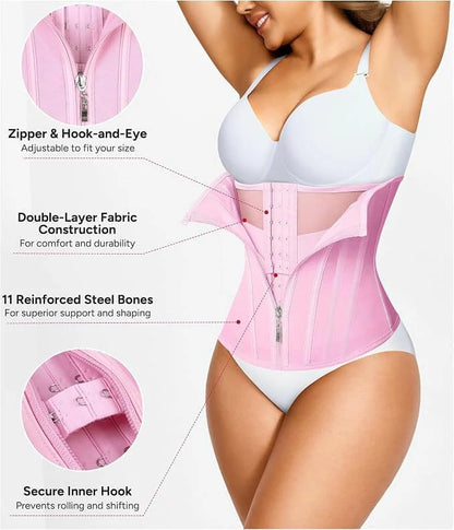 Women's Mesh Steel Boned Zipper Waist Trainer Tummy Control