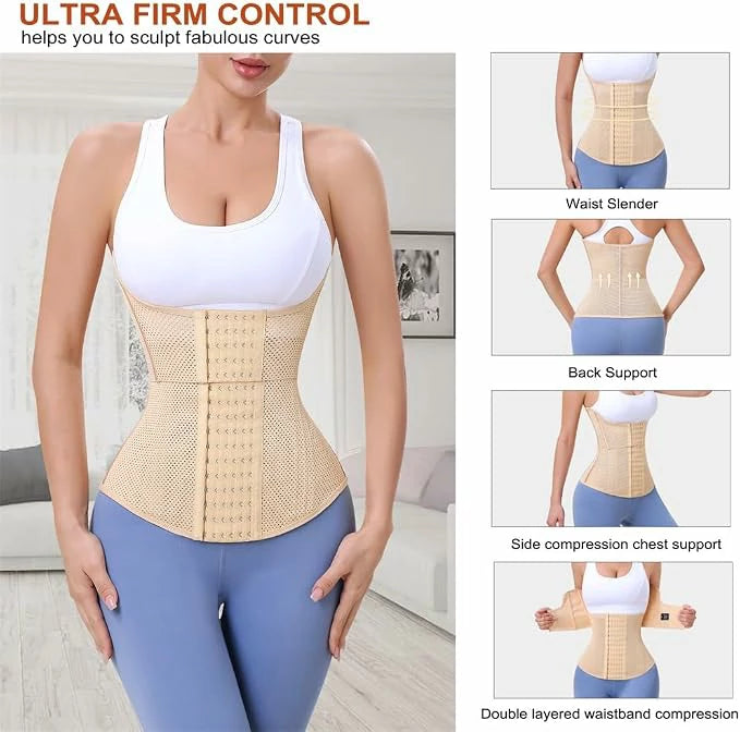Women's Two-Segment Mesh Steel Boned Waist Trainer Tummy Control