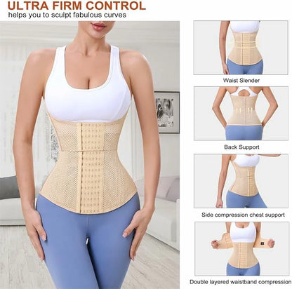 Women's Two-Segment Mesh Steel Boned Waist Trainer Tummy Control