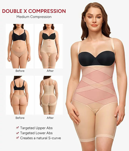 Women's Open Bust Double Compression Bodysuit Tummy Control