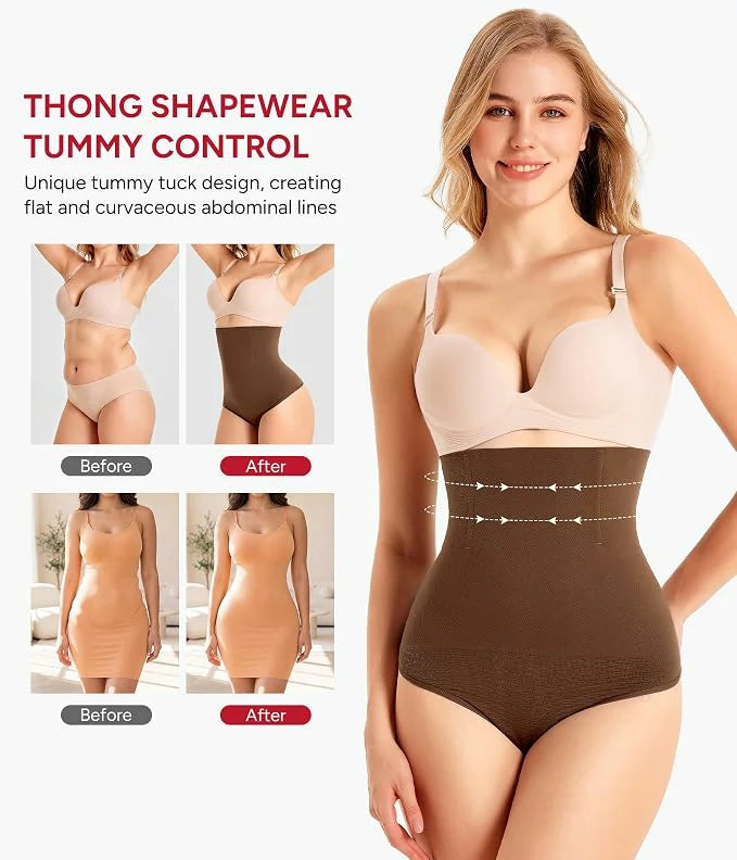 Women's High Waist Steel Bones Seamless Thong Tummy Control