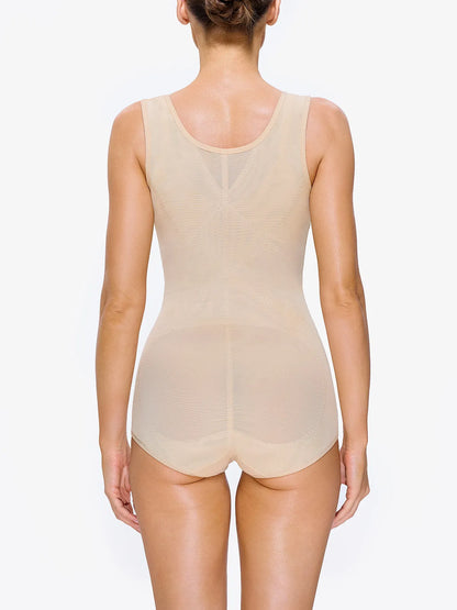 Women's Mesh U-Shape Open Bust Bodysuit Tummy Control