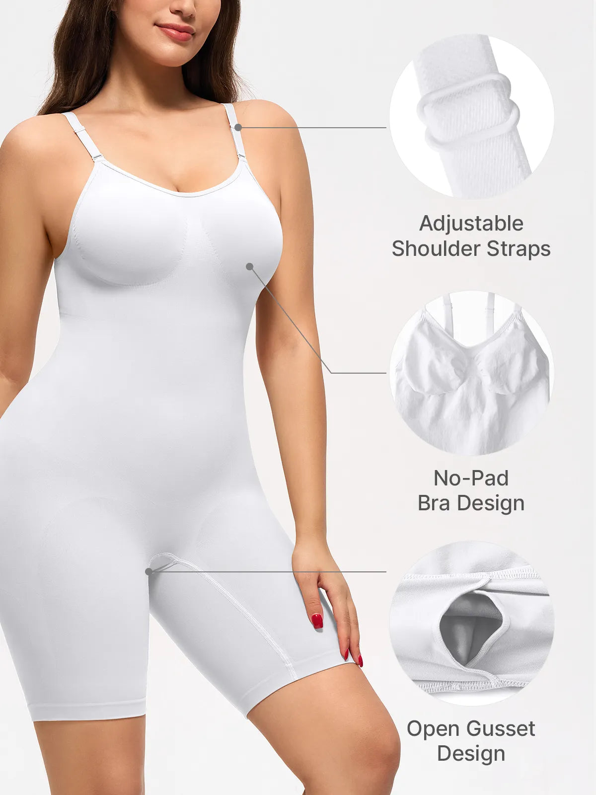 Women's Seamless V-Neck Mid-Thigh Bodysuit Tummy Control