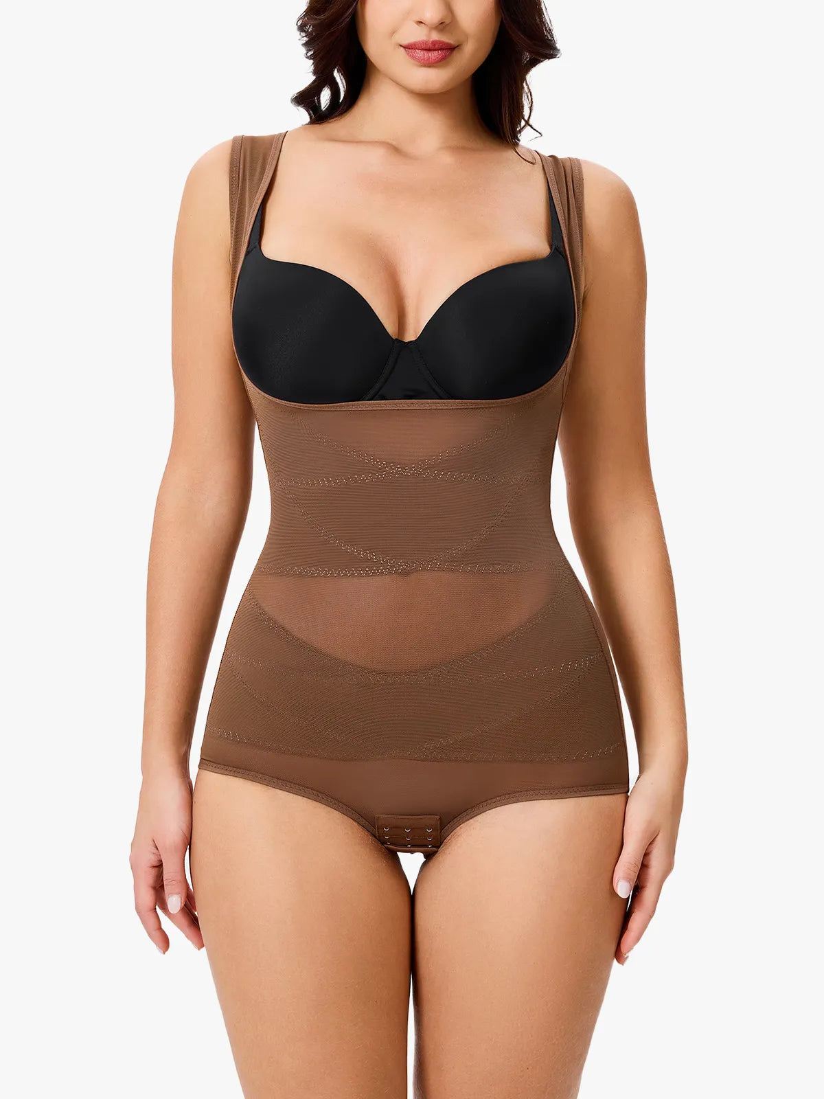 Women's Mesh U-Shape Open Bust Bodysuit Tummy Control