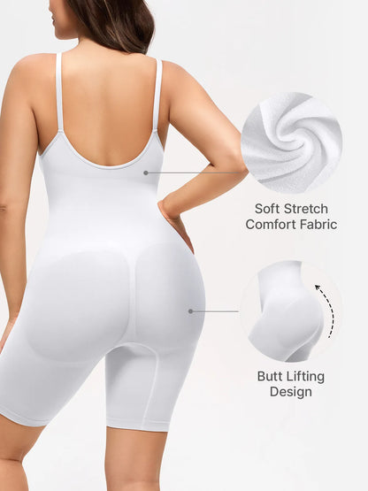 Women's Seamless V-Neck Mid-Thigh Bodysuit Tummy Control