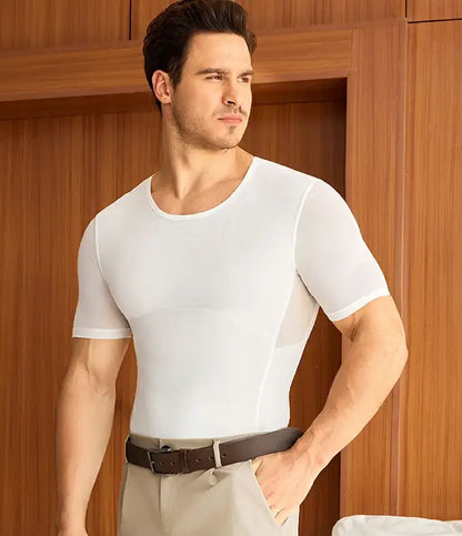 Men's Short Sleeve Compression Shirt Mesh Tummy Control