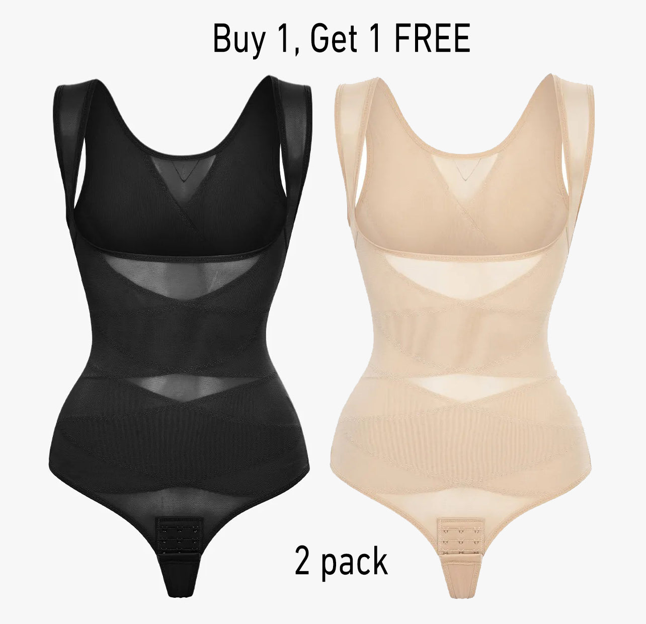 Slimming Mesh Tummy Control Bodysuit with Crotch Buckle（Buy 1, Get 1 FREE）