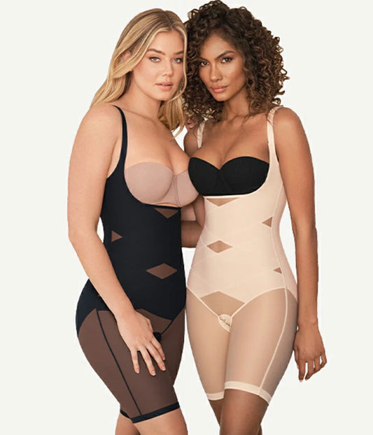 Women's Open Bust Double Compression Bodysuit Tummy Control