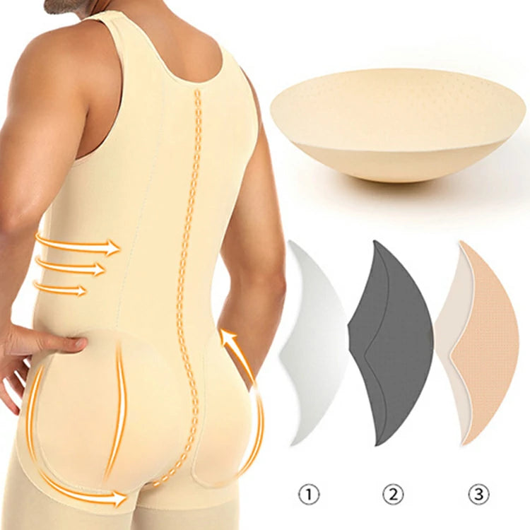 Men's Colombian Faja Full Body Shaper Bodysuit with Zipper