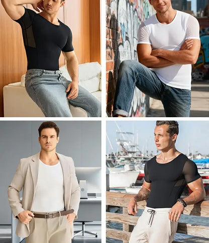 Men's Short Sleeve Compression Shirt Mesh Tummy Control