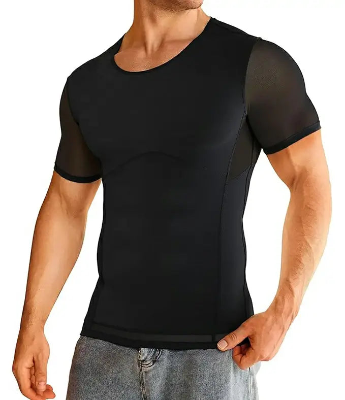 Men's Short Sleeve Compression Shirt Mesh Tummy Control