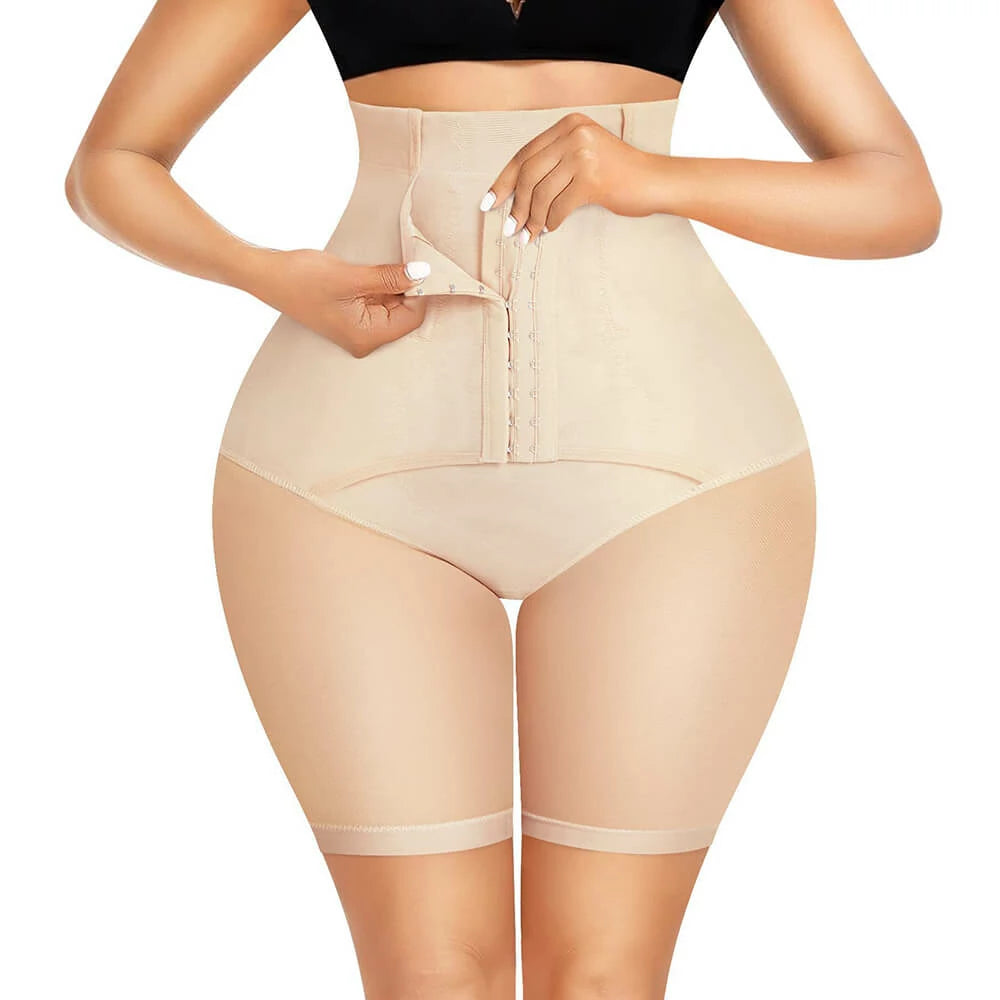 Women's High Waist Hook Closure Steel Bones Shapewear Shorts Tummy Control