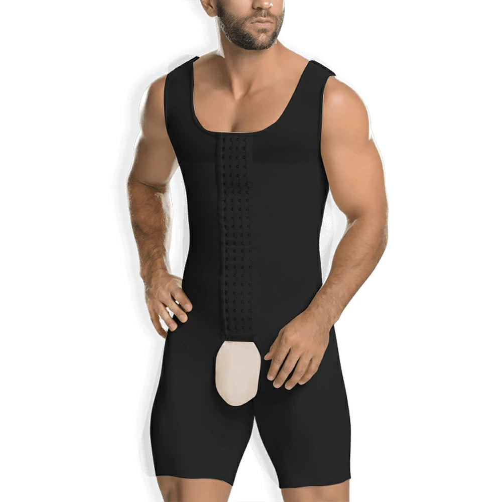 Men's Full Body Shaper Bodysuit with 4-Level Hooks