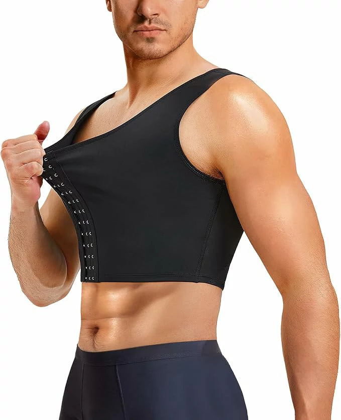 Men's Compression Chest Binder Vest Double-Layer Hook-Eye