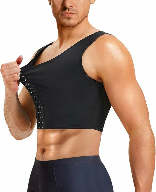 Men's Compression Chest Binder Vest Double-Layer Hook-Eye