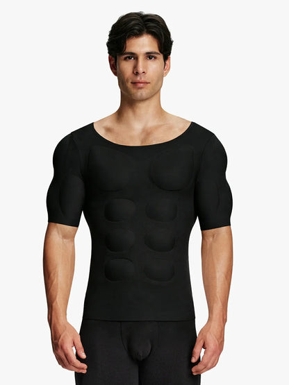 Men's Padded Muscle Compression Shirt Short Sleeve