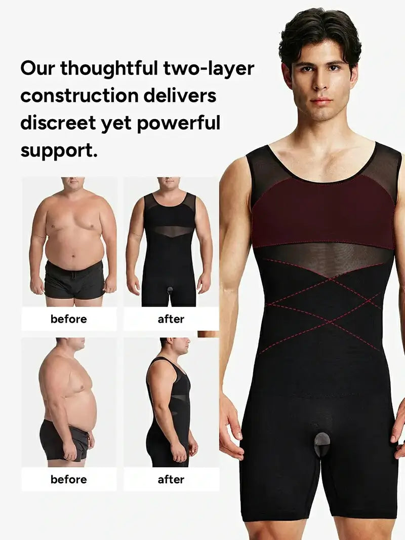 Men's Mesh Bodysuit Tummy Control Seamless Shapewear