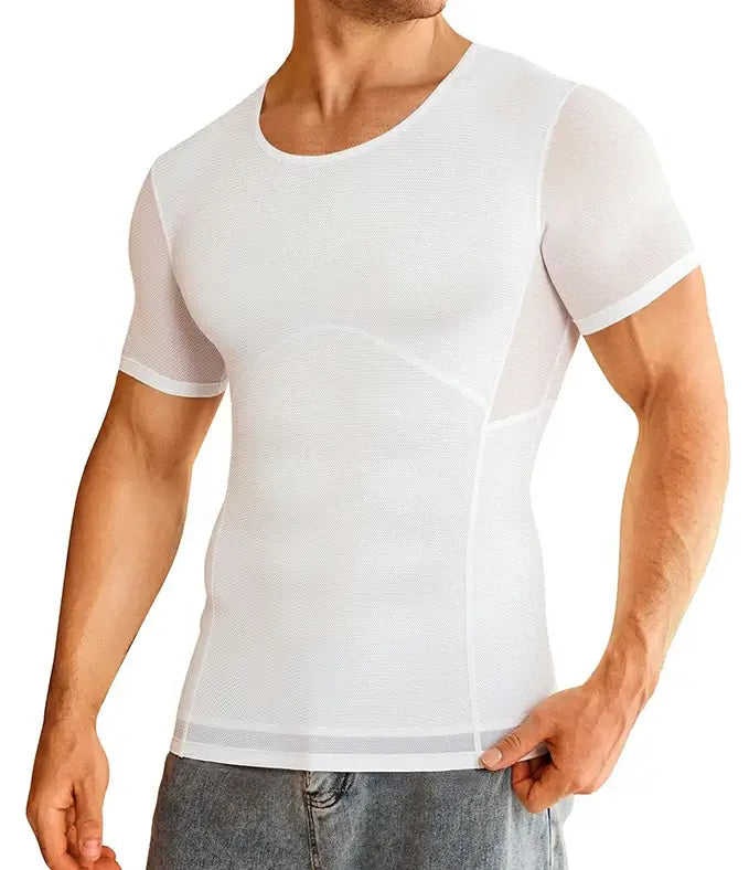 Men's Short Sleeve Compression Shirt Mesh Tummy Control