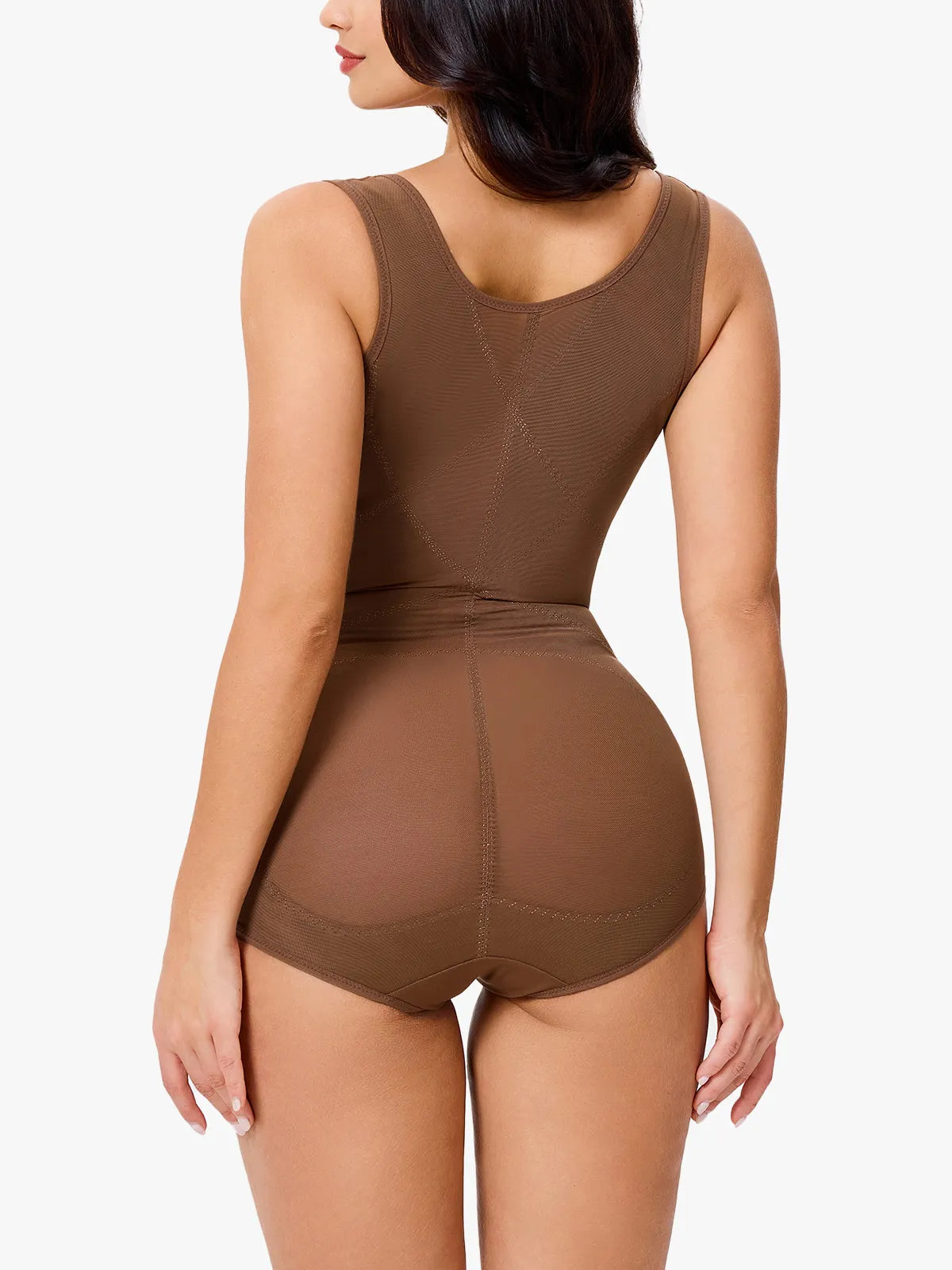 Women's Mesh U-Shape Open Bust Bodysuit Tummy Control