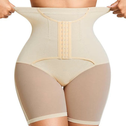 Women's High Waist Hook Closure Steel Bones Shapewear Shorts Tummy Control