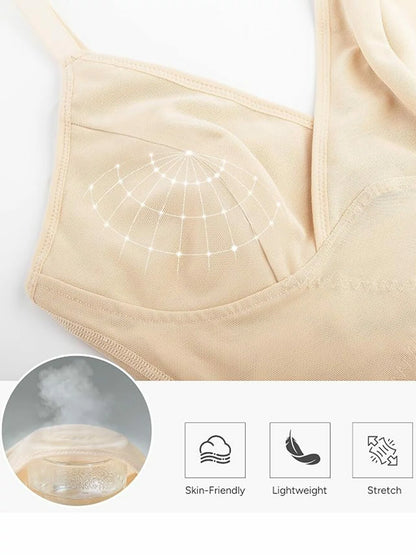 Women's V Neck Mesh Shapewear Tank Built-in Bra Tummy Control