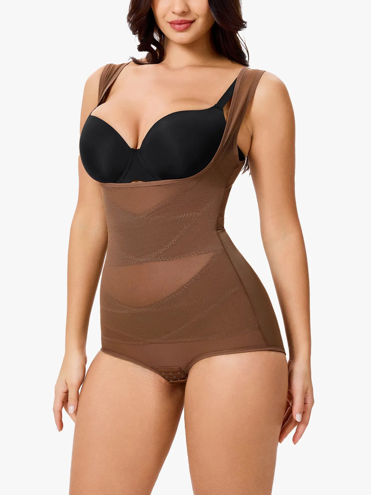 Women's Mesh U-Shape Open Bust Bodysuit Tummy Control