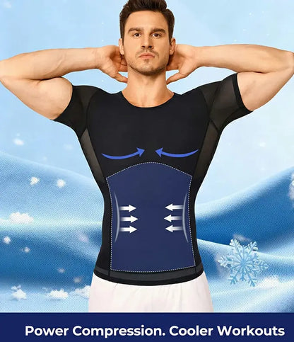 Men's Short Sleeve Compression Shirt Mesh Tummy Control