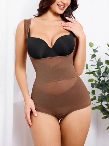 Women's Mesh U-Shape Open Bust Bodysuit Tummy Control