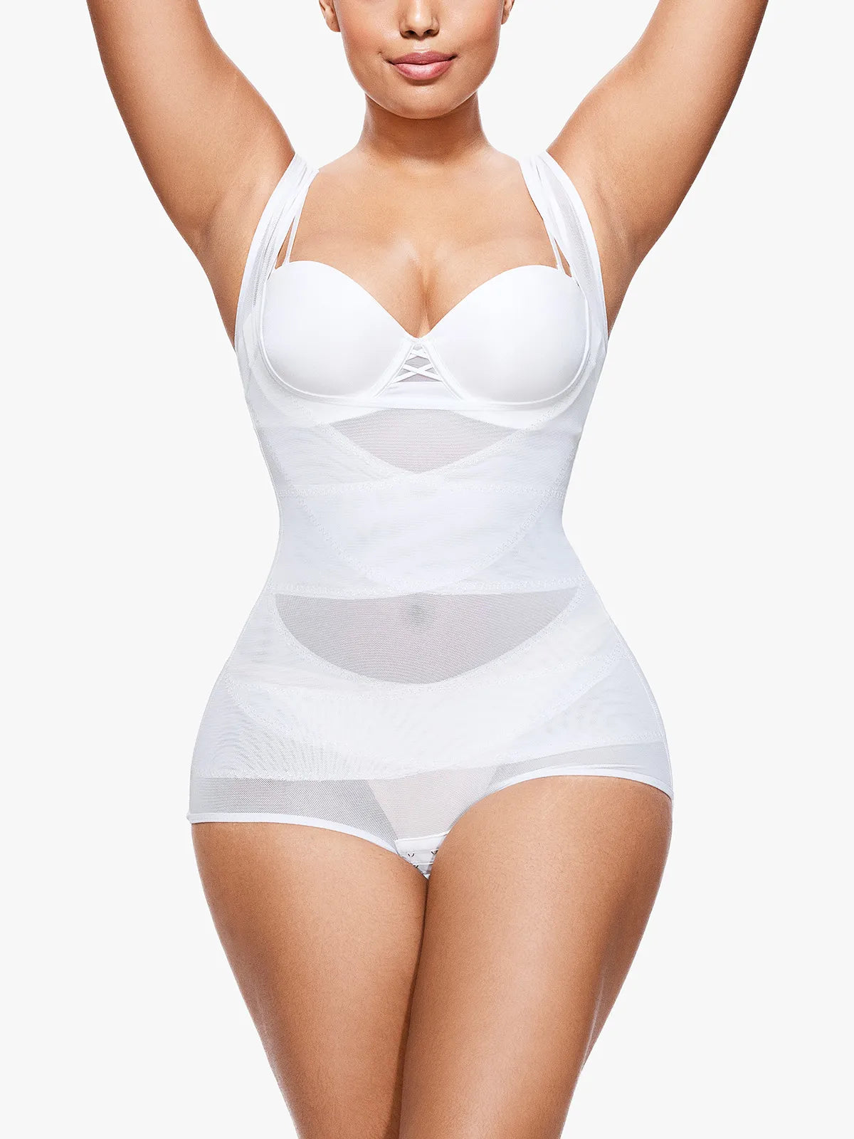 Women's Mesh U-Shape Open Bust Bodysuit Tummy Control