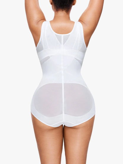 Women's Mesh U-Shape Open Bust Bodysuit Tummy Control