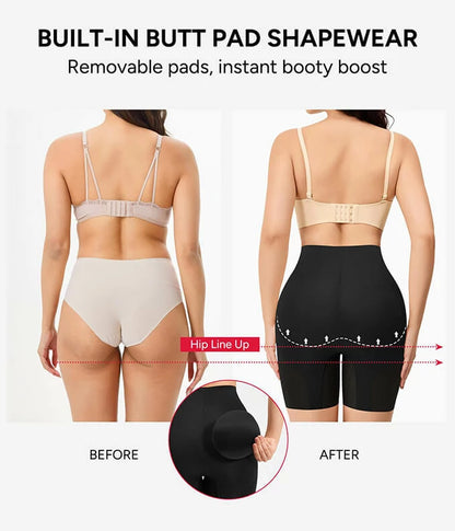 Women's High Waist Removable Pads Ruched Hip Shorts Tummy Control