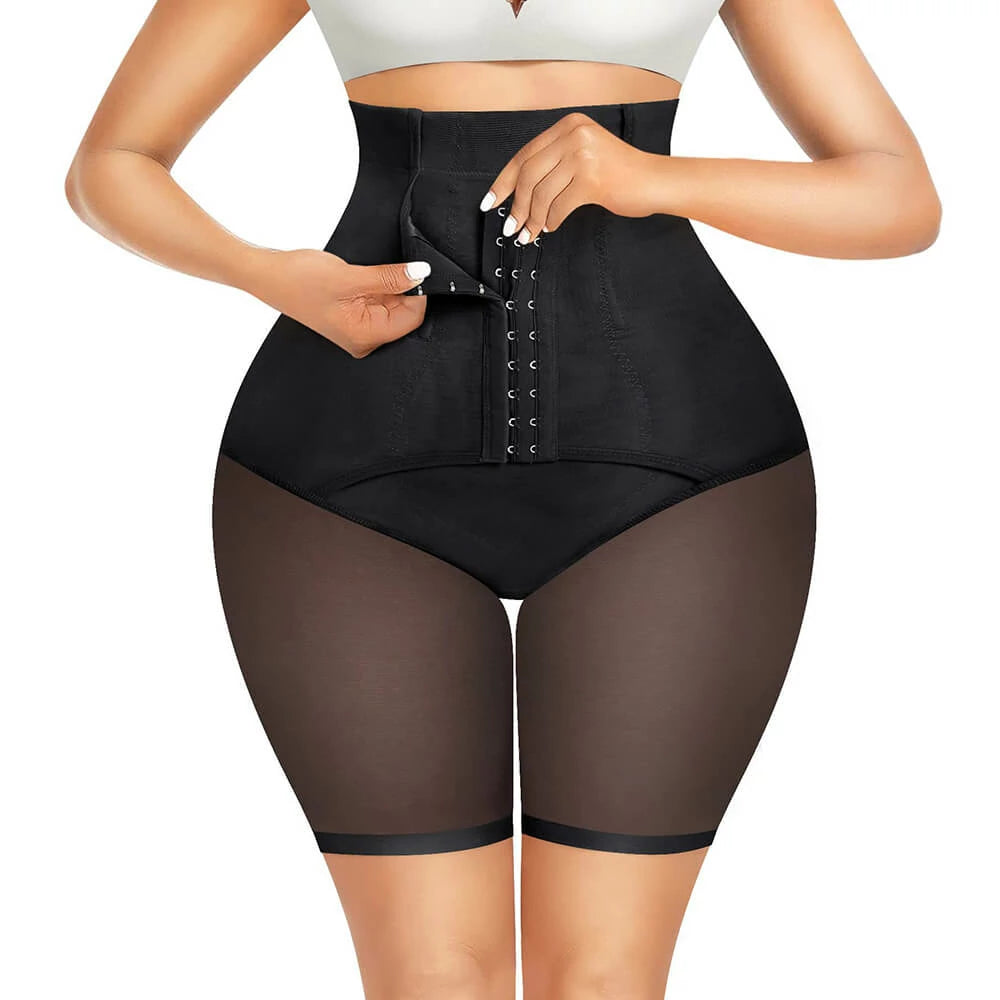 Women's High Waist Hook Closure Steel Bones Shapewear Shorts Tummy Control