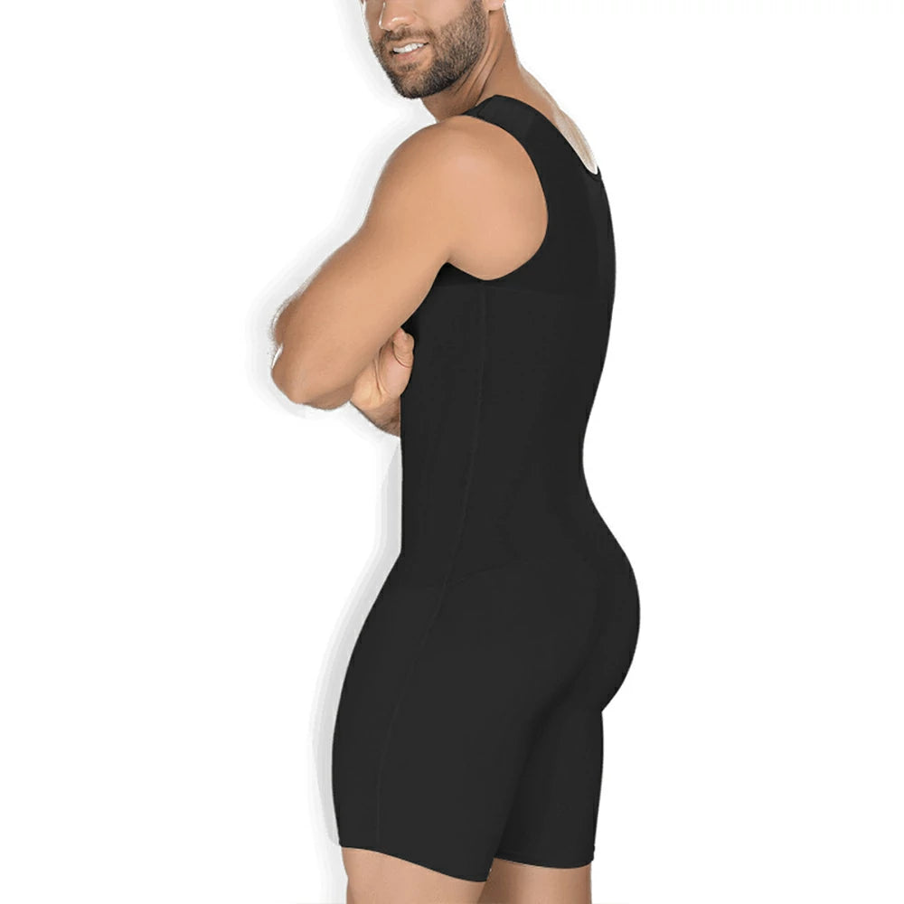 Men's Full Body Shaper Bodysuit with 4-Level Hooks