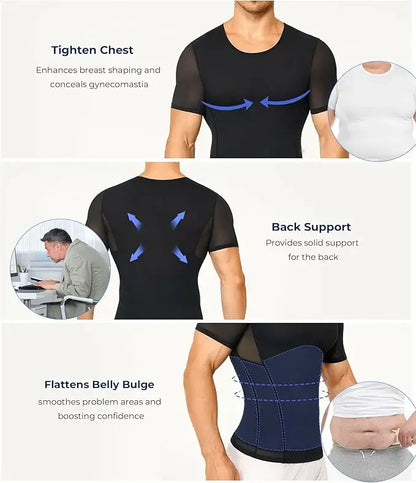 Men's Short Sleeve Compression Shirt Mesh Tummy Control